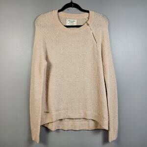 Abercrombie &‎ Fitch Womens Medium Knit Sweater Metallic Zip Detail Pink Gold